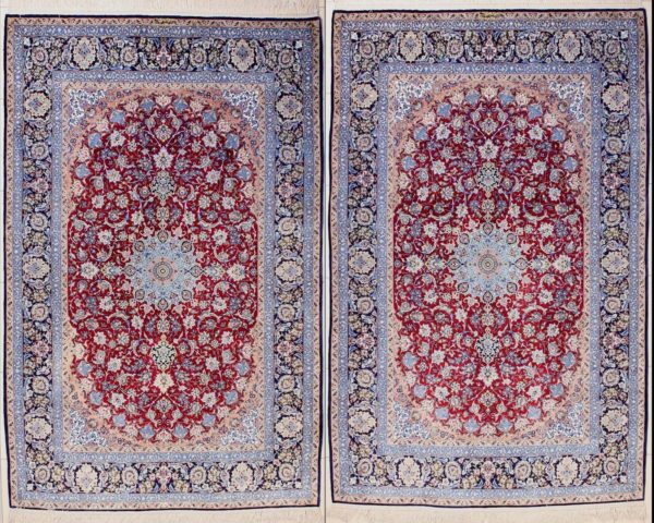 ISFAHAN ANTIQUE SILK PAIR - (248x155 cm)